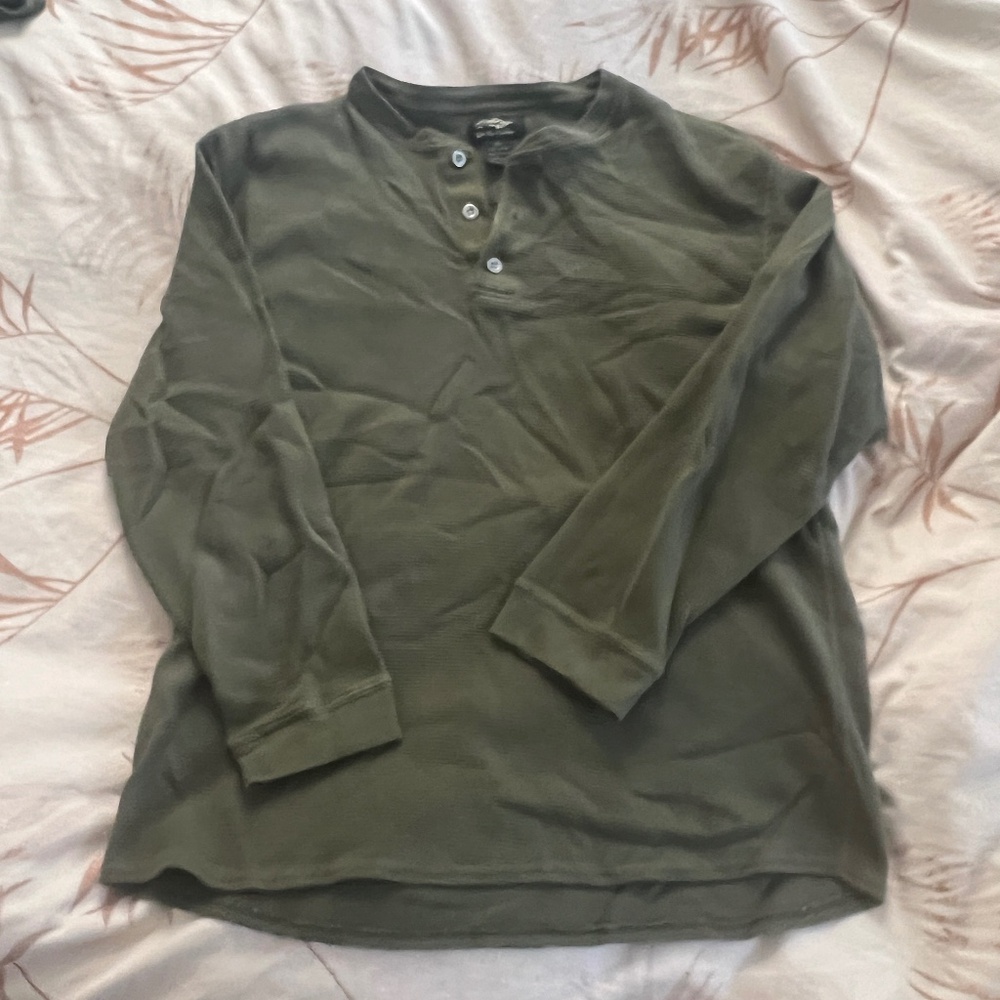 Waffle Henley shirt , 2XL, olive, army green.